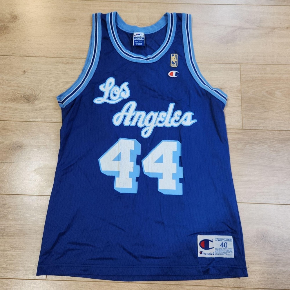 Vintage Champion Jerry West #44 LA Lakers NBA Jersey USA Made Size 40 Blue